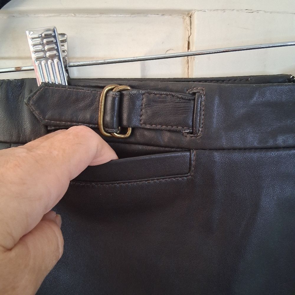 GAP Vintage Charcoal Leather Below the Knee Pencil Skirt with Zip Back - Picture 4 of 16